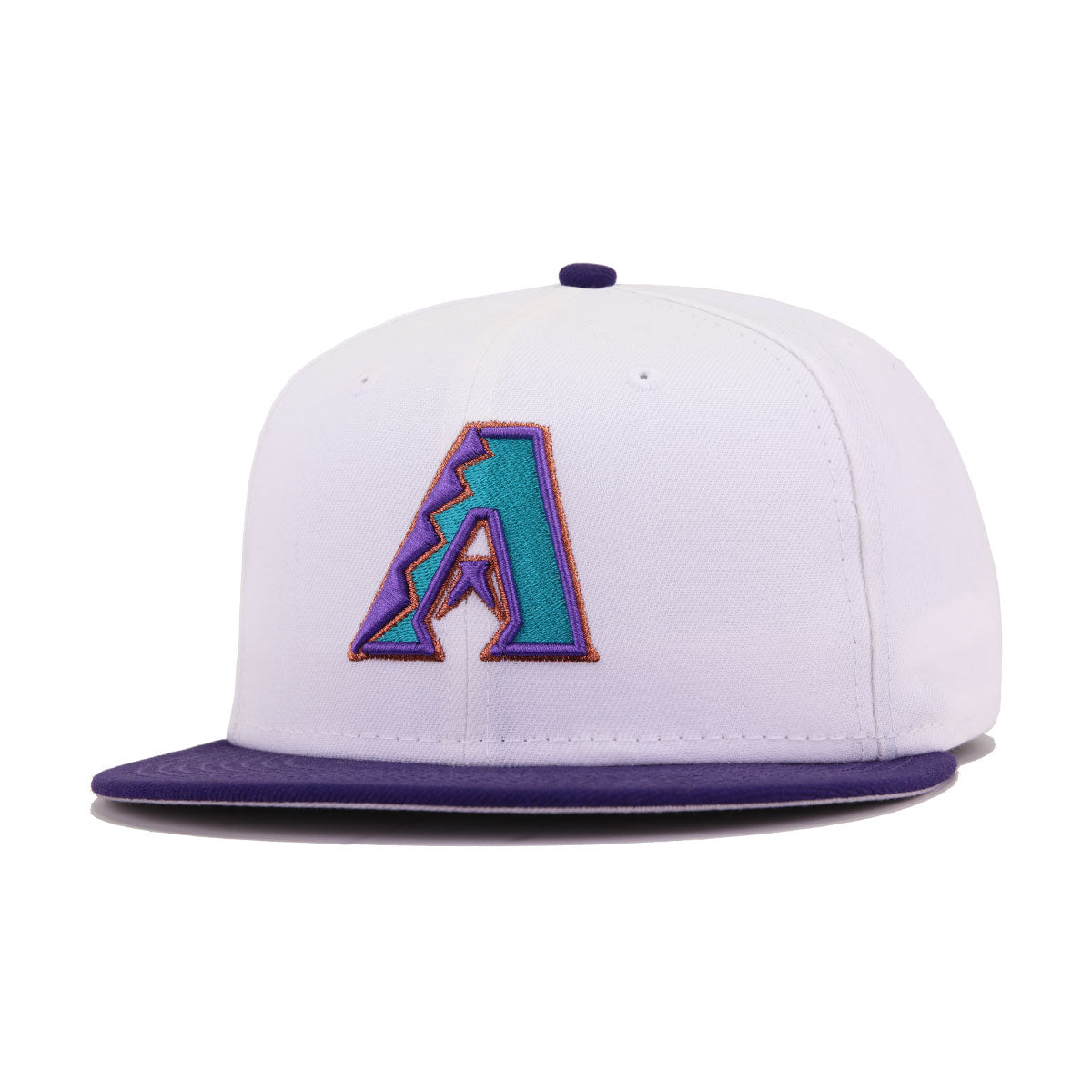 Arizona Baseball Hat White Purple Cooperstown AC New Era 59FIFTY Fitted White | Purple / Metallic Copper | Black | Tempest Turquoise | Lake Purple / 8