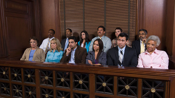 Jurors sitting together in jury box