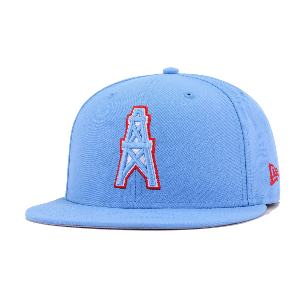 Houston Oilers New Era Chrome White/Sky Blue Bill And Gray Bottom With Pro  Bowl 1983 Patch On Side 59Fifty Fitted Hat