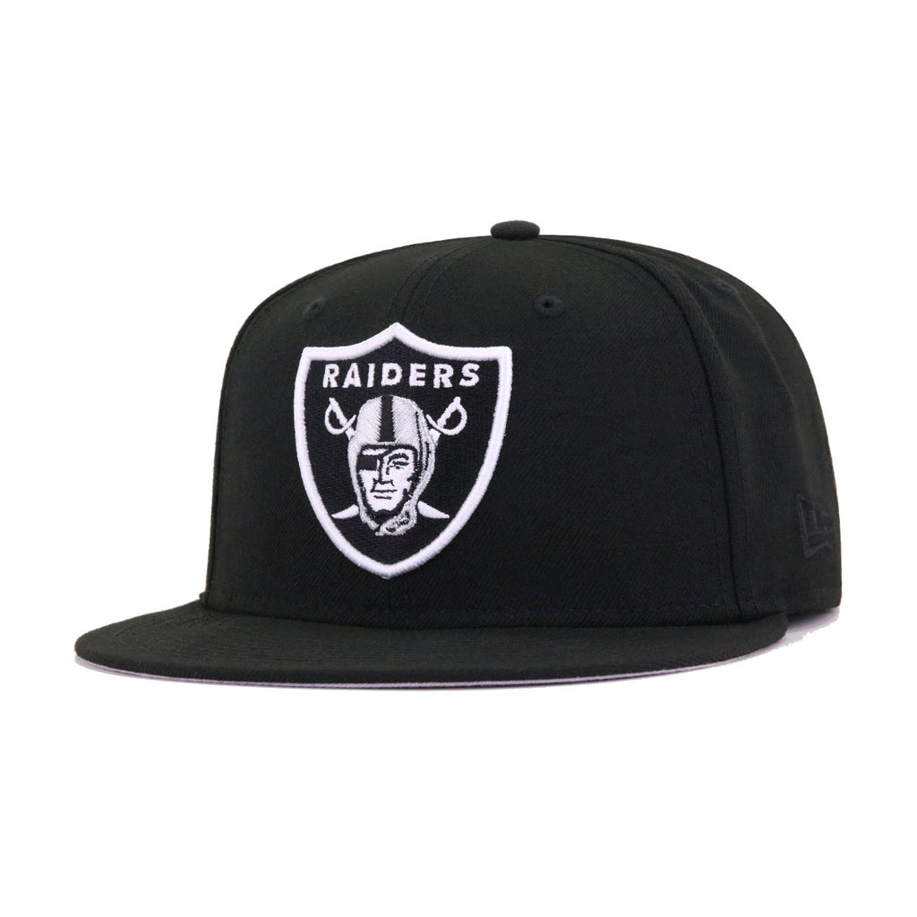 Las Vegas Raiders New Era All Black/Red Under Visor With Super Bowl XVIII  Patch On Side 59FIFTY Fitted Hat