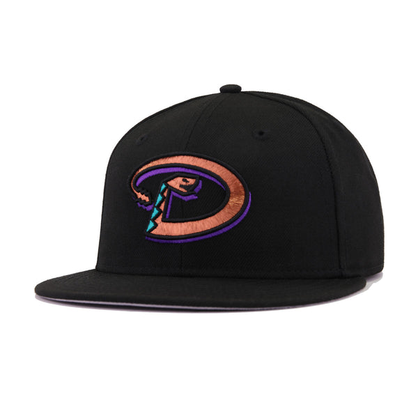 Arizona Baseball Hat Black Metallic Copper New Era 59FIFTY Fitted Black / Metallic Copper | Dark Purple | Calypso Green / 7 1/2